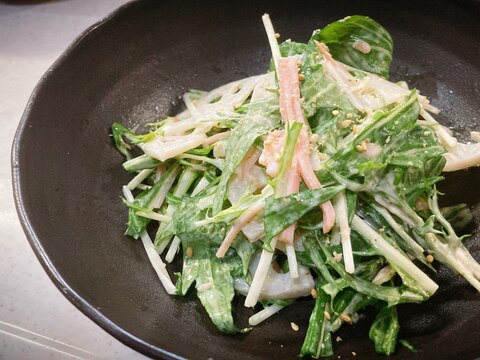 レンコンと水菜の胡麻マヨサラダ